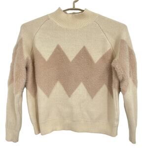 Bohme Womens Mock Neck Zig Zag Texture Sweater Oversized Ivory Size Medium